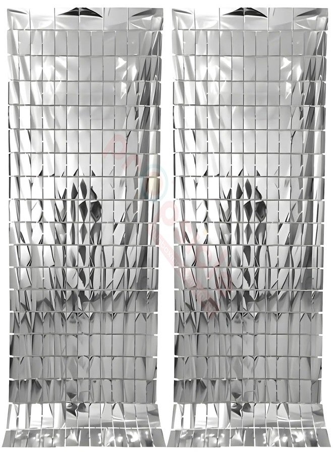 بروبسيكل ستائر بروبسكل الفضية المزينة بشراشيب، مقاس 3 أقدام × 6 أقدام، عبوة من قطعتين - خلفية مربعة لامعة لتزيين أعياد الميلاد، وحفلات توديع العزوبية، وحفلات استقبال المولود، والذكرى السنوية - خلفية لجلسات التصوير - Image 1